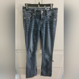 Miss Me Womens Jeans 28 Blue Mid Rise Boot Embroidered Pockets RN#112568 Stretch